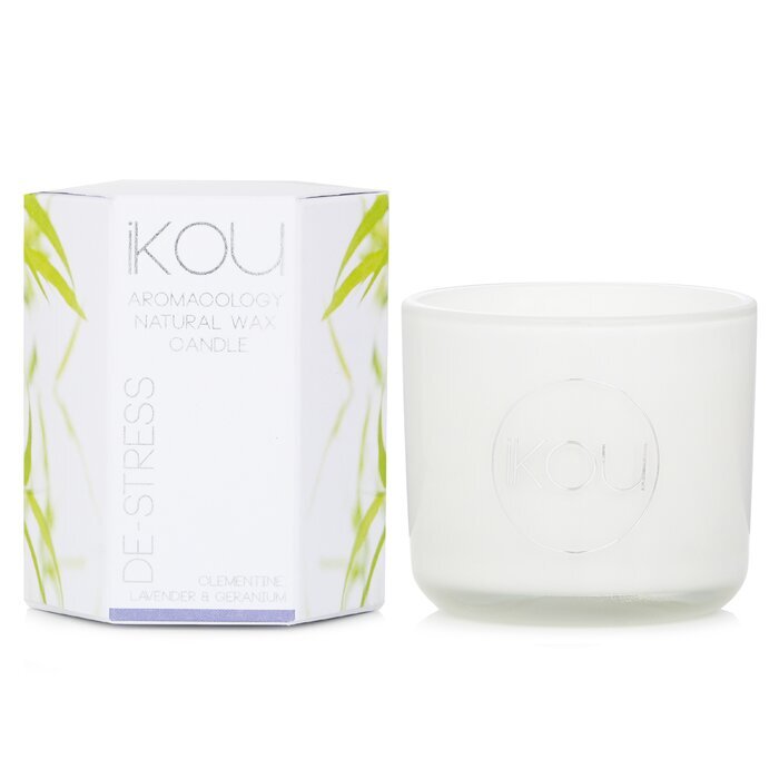 iKOU Eco-Luxury Aromacology Kerzenglas aus natürlichem Wachs – De-Stress (Lavendel und Geranie), 85 g