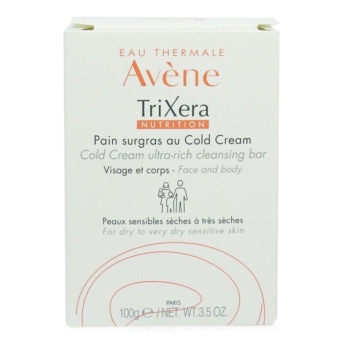 Avene TriXera Nutrition Cold Cream Ultra-Rich Gesichts- und Körperreinigungsriegel – für trockene bis sehr trockene, empfindliche Haut, 100 g/3,5 oz