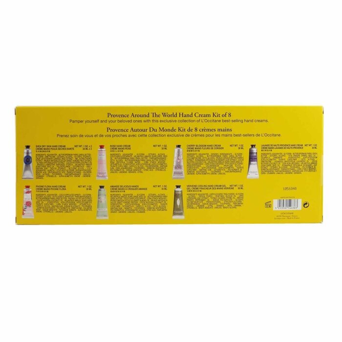 L'Occitane Provence Around The World Handcreme-Set mit 8 Stück: (2 x Sheabutter + 1 x Rose, Kirschblüte, Lavendel, Pfingstrose, Mandel, Eisenkraut) 30 ml/1 oz 8 x 30 ml/1 oz