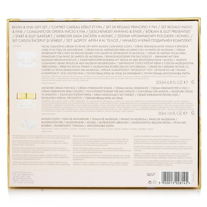 Eve Lom Begin & End Geschenkset: Reiniger 200 ml/6,8 oz + Feuchtigkeitscreme 50 ml/1,6 oz + Musselintuch 3-tlg.