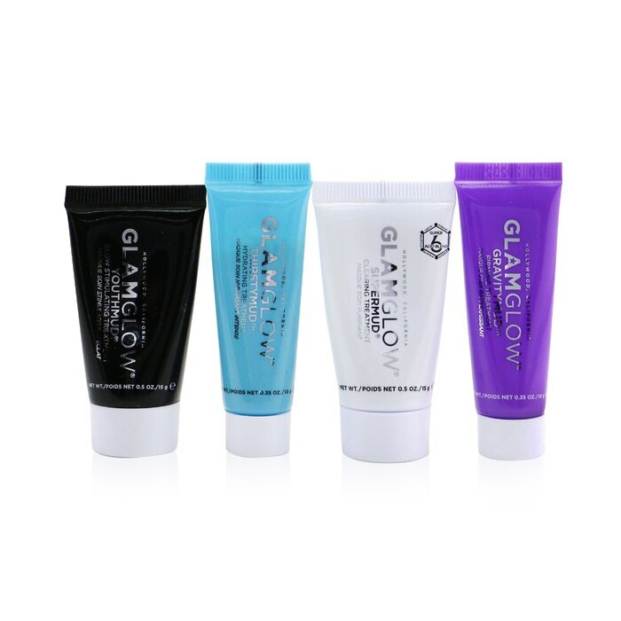 Glamglow Instant Celebrity Skin Masking Set: 1x Supermud Clearing Treatment – 15 g/0,5 oz + 1x Youthmud Glow Stimulating Treatment – 15 g/0,5 oz + 1x Thristymud Hydrating Treatment – 10 g/0,35 + 1x Gravitymud Firming Treatment – 10 g/0,35 4-tlg.
