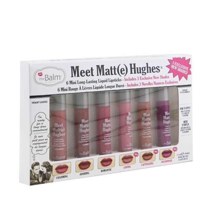 TheBalm Meet Matt(e) Hughes 6 Mini-Set mit langanhaltenden flüssigen Lippenstiften – Band 3, 6 x 1,2 ml/0,04 oz