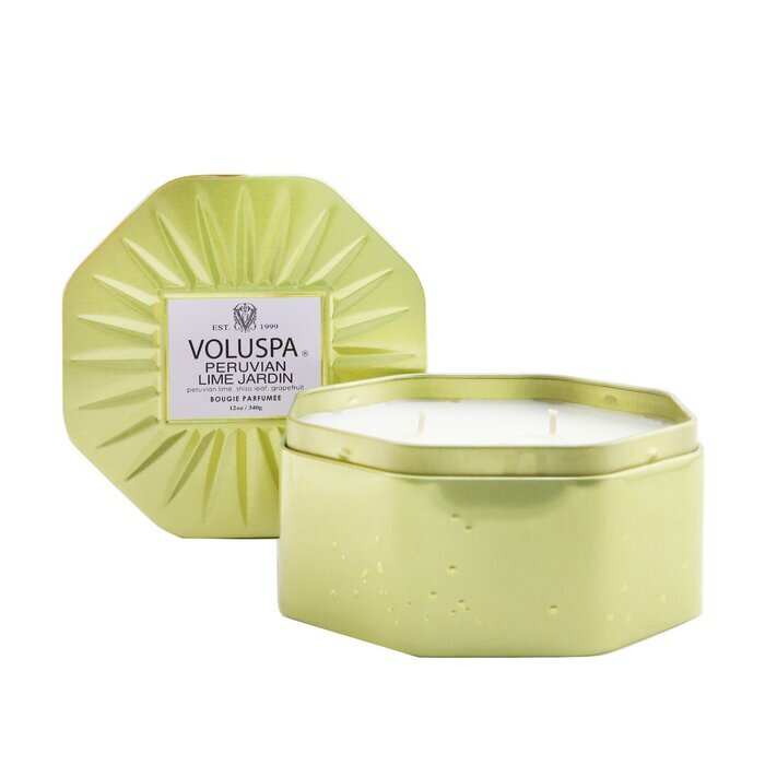 Voluspa 3-Docht-Kerze in achteckiger Dose – Peruvian Lime Jardin, 340 g/12 oz