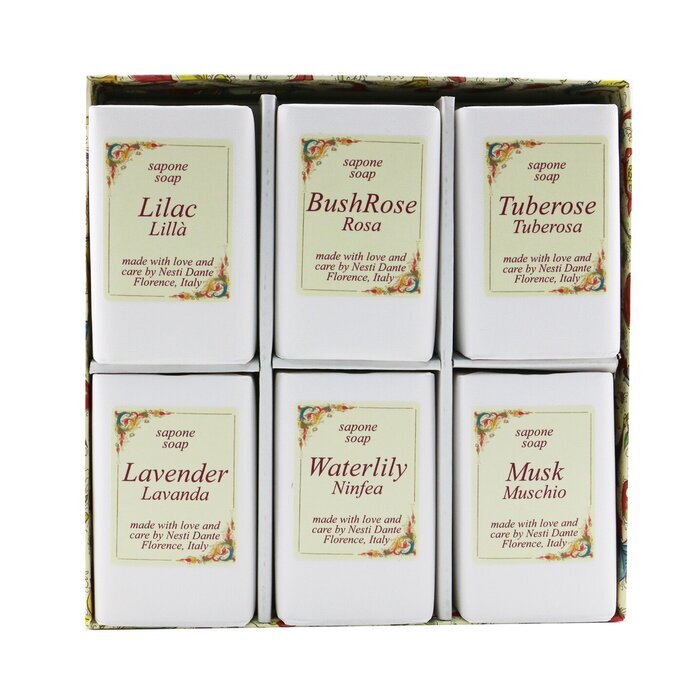 Nesti Dante Floral Notes Seifenset: (Flieder + Buschrose + Tuberose + Lavendel + Wasserlilie + Moschus) 6x 100 g/3,5 oz