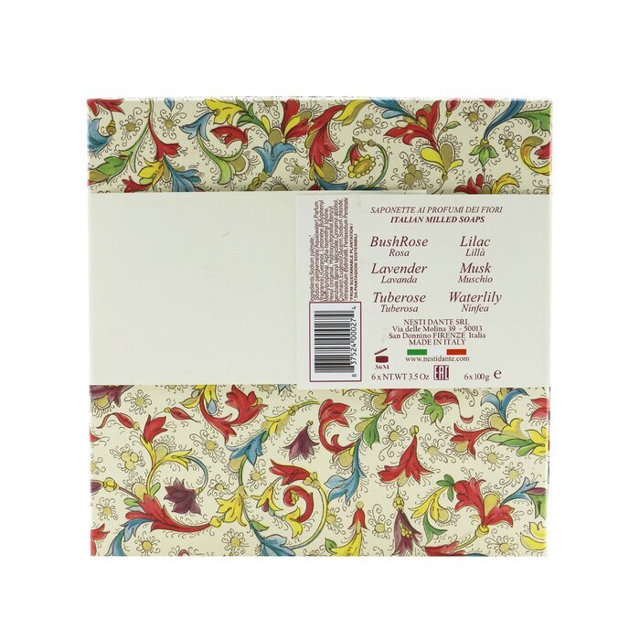 Nesti Dante Floral Notes Seifenset: (Flieder + Buschrose + Tuberose + Lavendel + Wasserlilie + Moschus) 6x 100 g/3,5 oz