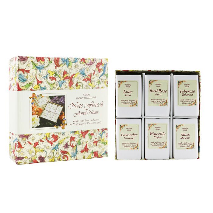 Nesti Dante Floral Notes Seifenset: (Flieder + Buschrose + Tuberose + Lavendel + Wasserlilie + Moschus) 6x 100 g/3,5 oz