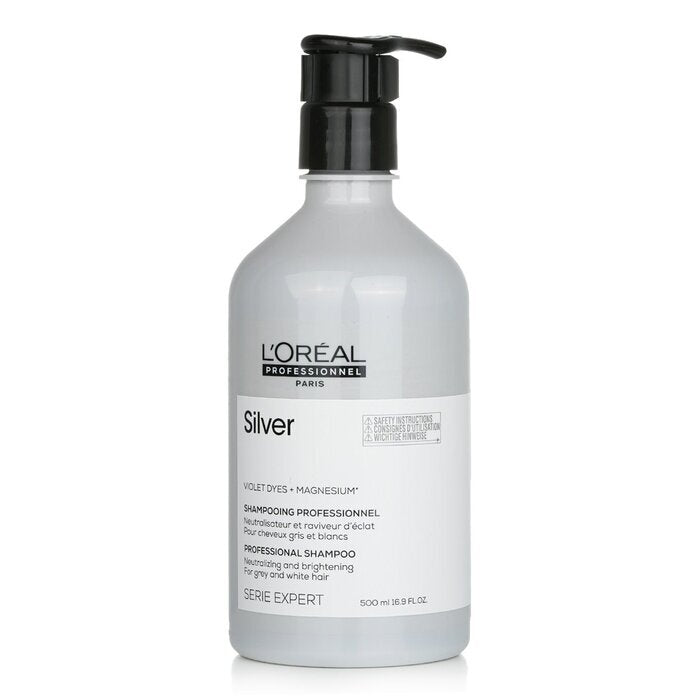 L'Oreal Professionnel Serie Expert – Silberviolette Farbstoffe + Magnesium-Neutralisierungs- und Aufhellungsshampoo (für graues und weißes Haar) 500 ml/16,9 oz