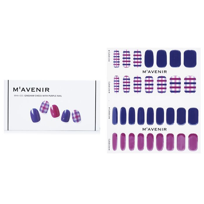 Mavenir Nagelaufkleber (gemustert) – # Gingham Check mit lila Nagel, 32 Stück