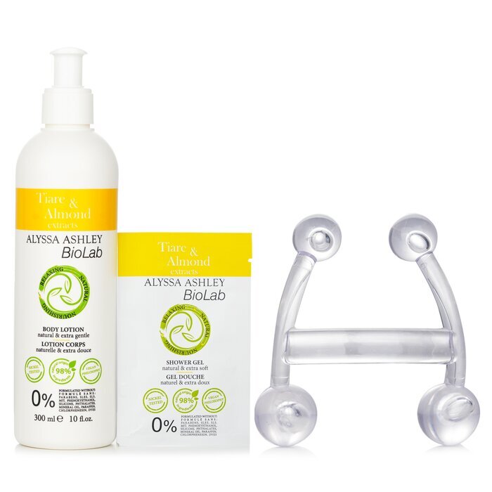 Alyssa Ashley Biolab Tiare & Mandel Körperlotion + Duschgel + Massagegerät 3 Stück