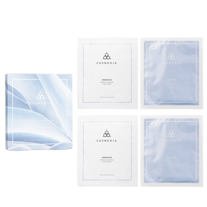 CosMedix – Strahlendes und verjüngendes Tuchmasken-Set aus Bio-Zellulose, 4 Stück/1 Box