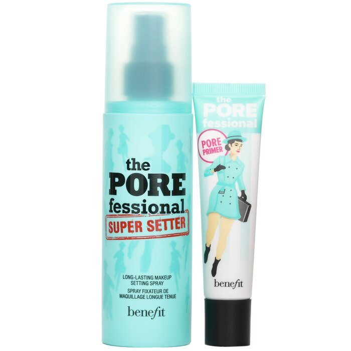 Benefit Prime & Set Pore Pack: Der Porefessional Smoothing Face Primer + Super Setter langanhaltendes Make-up-Fixierspray, 2 Stück