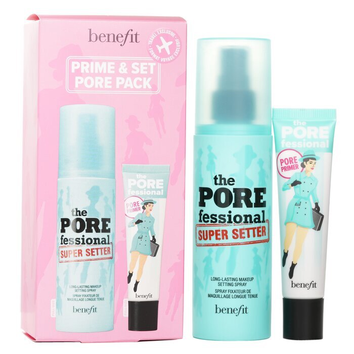 Benefit Prime & Set Pore Pack: Der Porefessional Smoothing Face Primer + Super Setter langanhaltendes Make-up-Fixierspray, 2 Stück