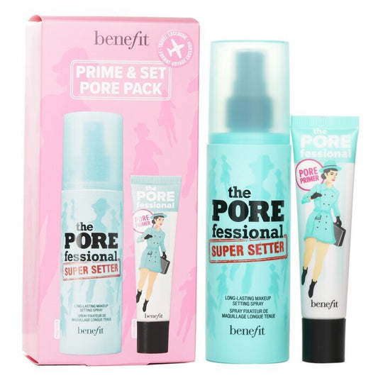 Benefit Prime & Set Pore Pack: Der Porefessional Smoothing Face Primer + Super Setter langanhaltendes Make-up-Fixierspray, 2 Stück