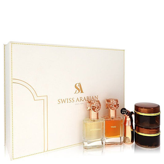 Swiss Arabian Swiss Arabian Bakhoor Dukhoon Al Haram Geschenkset – Geschenkset enthält Eau de Parfum in Wajd & Gharaam + 2 x 60 Gramm Weihrauch in Dukhoon Al Haram & Oud Muattar Mumtaz