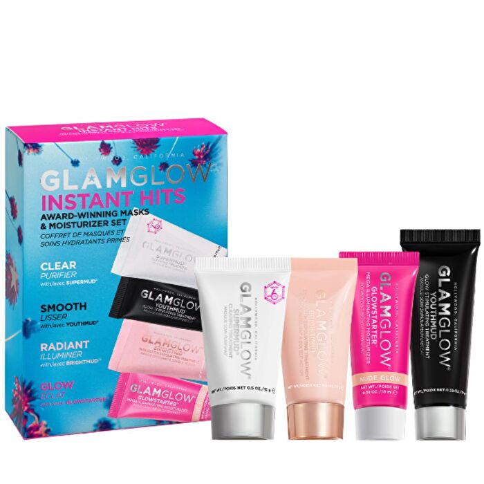GlamGlow Instant Hits Set GlamGlow: Brightmud, Anti-Dark Circles, Eye Cream, 3 ml + Brightmud, Anti-Dark Circles, Eye Cream, 3 ml + Supermud, AHA, For Regulation Of Excessive Sebum, Mud Mask, For Face, 15 g + Brightmud, AHA, Exfoliating, Cream Mask, Fo...