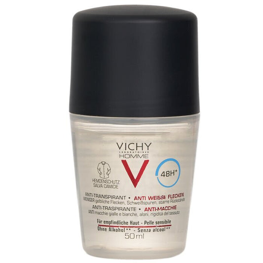 Vichy Homme 48H* Antitranspirant &amp; Anti-Flecken (Hemdschutz) Roll-On (für empfindliche Haut) 50ml/1.69oz