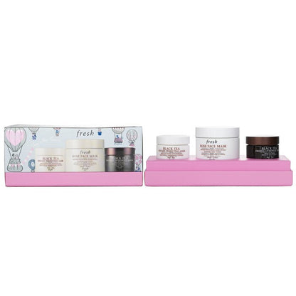 Frisches Gesichtsmasken-Set: 1x Rosen-Gesichtsmaske – 100 ml/3,3 oz + 1x straffende Nachtmaske mit Schwarztee – 30 ml/1 oz + 1x Instant-Perfektionierungsmaske mit Schwarztee – 30 ml/1 oz, 3-tlg.