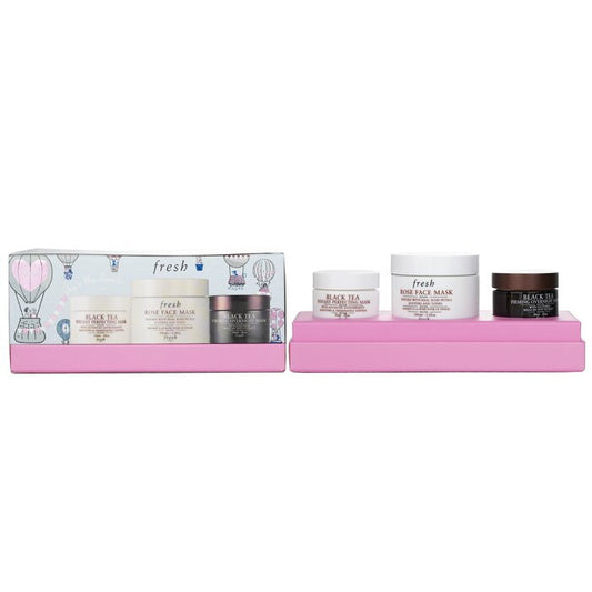 Frisches Gesichtsmasken-Set: 1x Rosen-Gesichtsmaske – 100 ml/3,3 oz + 1x straffende Nachtmaske mit Schwarztee – 30 ml/1 oz + 1x Instant-Perfektionierungsmaske mit Schwarztee – 30 ml/1 oz, 3-tlg.