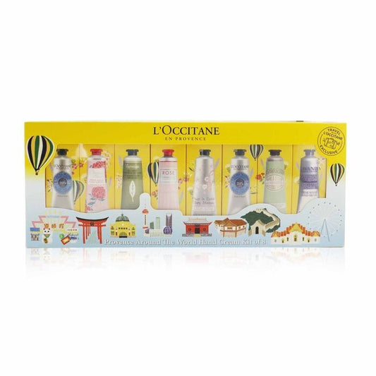 L'Occitane Provence Around The World Handcreme-Set mit 8 Stück: (2 x Sheabutter + 1 x Rose, Kirschblüte, Lavendel, Pfingstrose, Mandel, Eisenkraut) 30 ml/1 oz 8 x 30 ml/1 oz