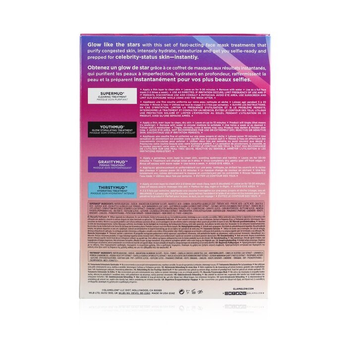 Glamglow Instant Celebrity Skin Masking Set: 1x Supermud Clearing Treatment – ​​15 g/0,5 oz + 1x Youthmud Glow Stimulating Treatment – ​​15 g/0,5 oz + 1x Thristymud Hydrating Treatment – ​​10 g/0,35 + 1x Gravitymud Firming Treatment – ​​10 g/0,35 4-tlg.