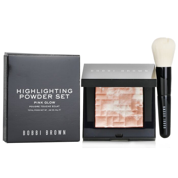 Bobbi Brown Highlighting Puder-Set (1x Highlighting Puder + 1x Mini-Gesichtspinsel) – #Pink Glow, 2-tlg.
