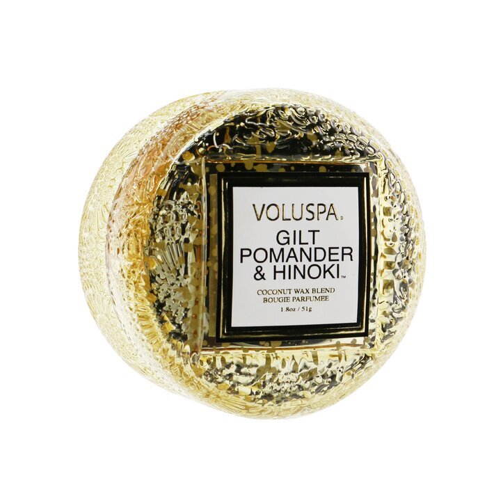 Voluspa Macaron-Kerze – vergoldeter Pomander und Hinoki, 51 g/1,8 oz
