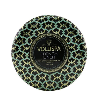 Voluspa Dekorative Kerze in Dose mit 3 Dochten – Französisches Leinen, 340 g/12 oz