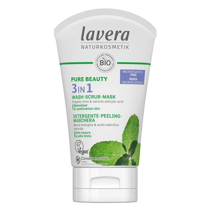 Lavera Pure Beauty 3 in 1 Waschen, Peeling, Maske – für unreine und Mischhaut, 125 ml