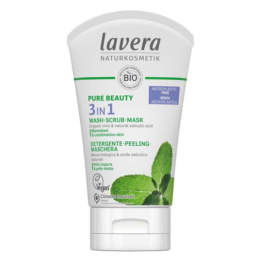 Lavera Pure Beauty 3 in 1 Waschen, Peeling, Maske – für unreine und Mischhaut, 125 ml