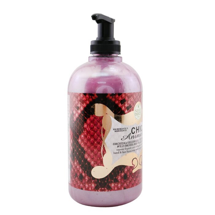Nesti Dante Chic Animalier Flüssigseife für Hände und Gesicht mit pflanzlichem Kollagen und Ginseng – Wilde Orchidee, rote Teeblätter und Tiare, 500 ml