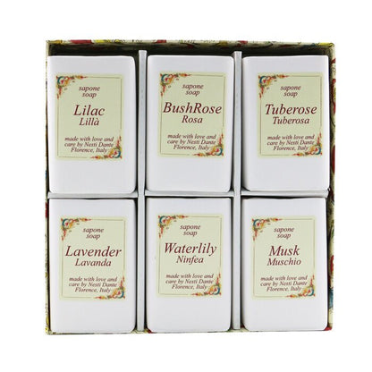 Nesti Dante Floral Notes Seifenset: (Flieder + Buschrose + Tuberose + Lavendel + Wasserlilie + Moschus) 6x 100 g/3,5 oz