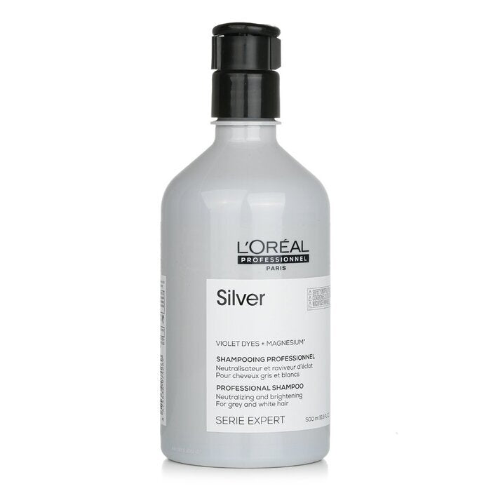 L'Oreal Professionnel Serie Expert – Silberviolette Farbstoffe + Magnesium-Neutralisierungs- und Aufhellungsshampoo (für graues und weißes Haar) 500 ml/16,9 oz