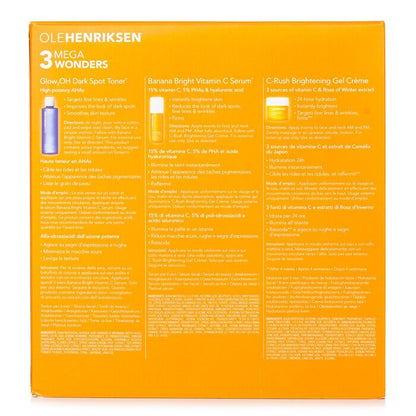 Ole Henriksen 3 Mega Wonders Set: Banana Bright Vitamin C Serum 15 ml + Glow2OH Dark Spot Toner 190 ml + C-Rush Brightening Gel Crème 35 ml 3-tlg.