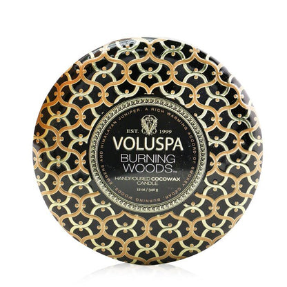 Voluspa 3-Docht-Dekorationskerze in Dose – Burning Woods, 340 g/12 oz