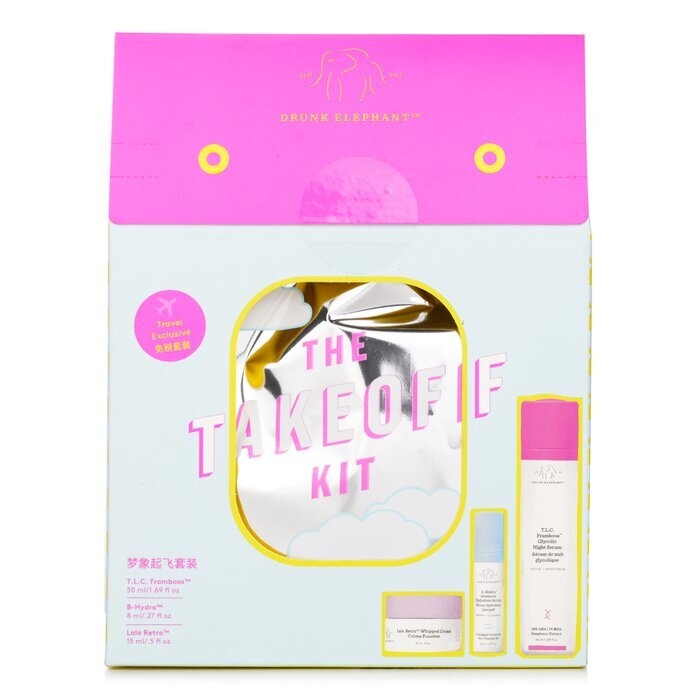 Drunk Elephant The TakeOff Kit: TLC Framboos Nachtserum 50 ml + B-Hydra Serum 8 ml + Lala Retro Schlagsahne 15 ml 3-tlg.