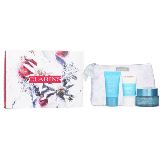 Clarins Hydration Collection: Hydra-Essentiel Silky Cream 50 ml + Fresh Scrub 15 ml + SOS Hydra Mask 15 ml + Beutel 3 Stück + 1 Beutel
