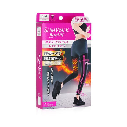 SlimWalk Compression Leggings with Taping Function for Sports -  Black (Size: S-M) 1pair