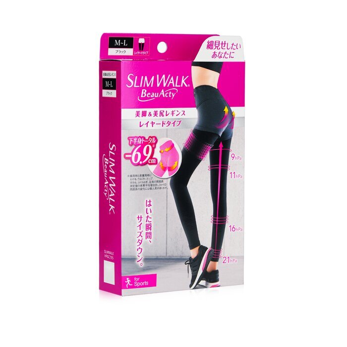 SlimWalk Compression Leggings for Sports (Sweat-Absorbent, Quick-Drying) -  Black (Size: M-L) 1pair