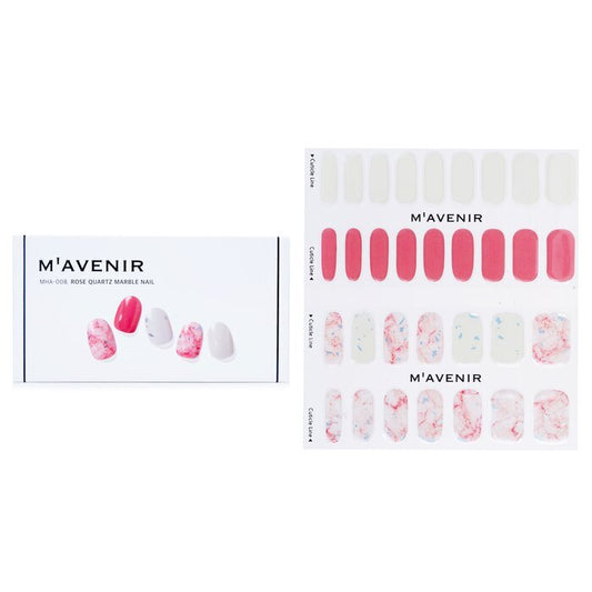 Mavenir Nagelaufkleber (Pink) – # Rosenquarz-Marmornagel, 32 Stück