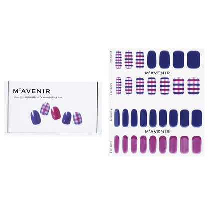 Mavenir Nagelaufkleber (gemustert) – # Gingham Check mit lila Nagel, 32 Stück