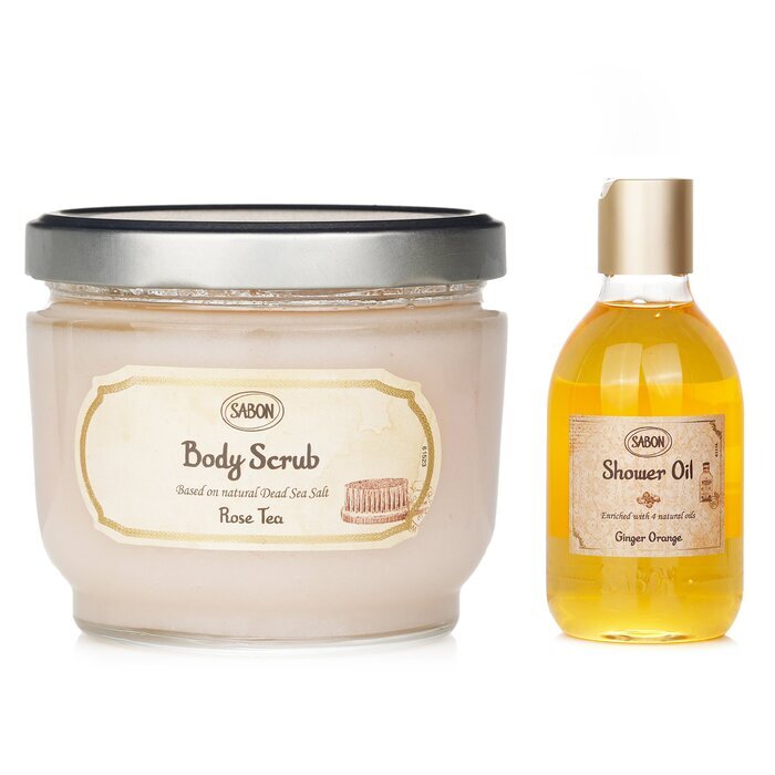 Sabon Körperpeeling – Rosentee &amp; Duschöl – Ingwer-Orange, 2 Stück