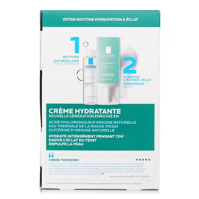 La Roche Posay Votre Routine Hydatation & Eclat Set: Hydraphase HA Riche Moisturizing  Cream 50ml + Micellar Water 50ml 2pcs