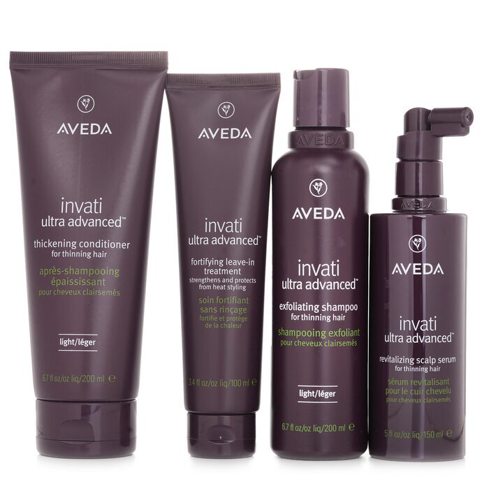 Aveda Invati Ultra Advanced 4 Step Light System Set: Leichtes Shampoo 200 ml + Leichte Spülung 200 ml + Serum 150 ml + Pflege 100 ml, 4-tlg.