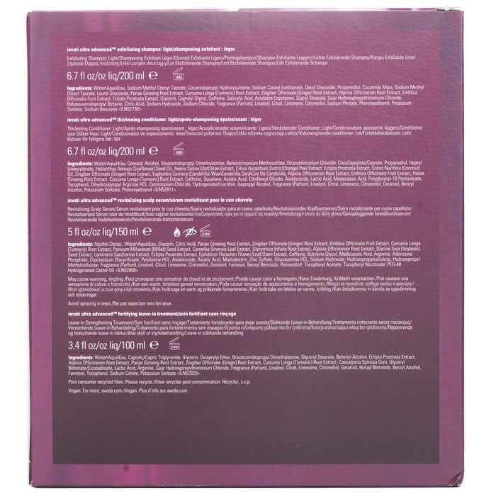 Aveda Invati Ultra Advanced 4 Step Light System Set: Leichtes Shampoo 200 ml + Leichte Spülung 200 ml + Serum 150 ml + Pflege 100 ml, 4-tlg.