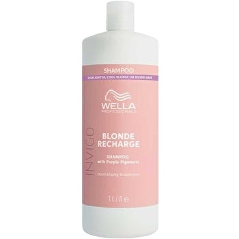 Wella Invigo Blonde Recharge Shampoo With Purple Pigments Highlighted, Cool Blonde Or Silver Hair 1000ml